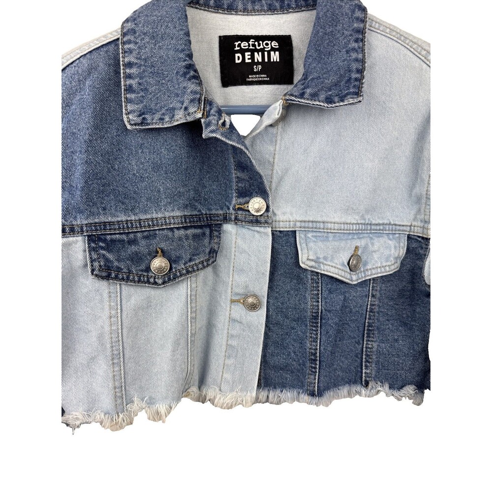 Refuge Denim Women’s Cropped Patchwork Jean Jacket Size S - Picture 8 of 16
